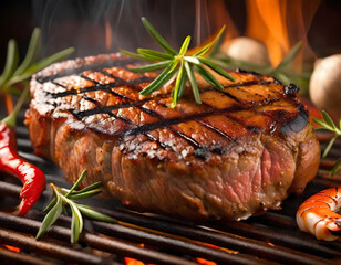 炭火焼きの完璧なステーキ - グリルの炎と共に楽しむ美食の瞬間
