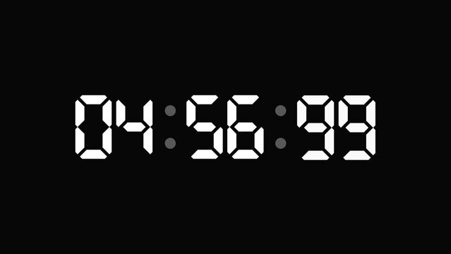 5 minutes digital clock countdown, countdown clock timer animation with milliseconds
