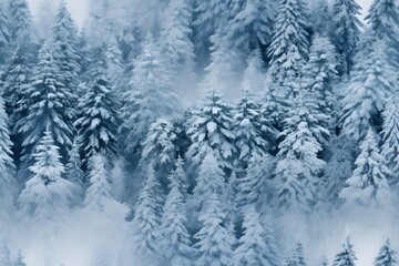Blue Snowing Forest Pine Christmas Trees in Rows background, patterns, Horizontal, landscape, Christmas theme, Winter	