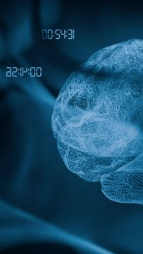 human brain, concept, cyber-style hologram, artificial intelligence, time figures, 3d rendering, dark background