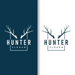 Fotobehang Deer logo, vintage wild deer hunter design deer antlers Product brand illustration © Mayliana