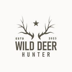 Deer logo, vintage wild deer hunter design deer antlers Product brand illustration