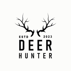 Deer logo, vintage wild deer hunter design deer antlers Product brand illustration