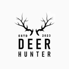 Foto auf Acrylglas Antireflex Deer logo, vintage wild deer hunter design deer antlers Product brand illustration © Mayliana