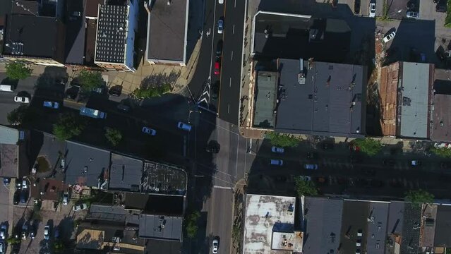 Top Down View Over Intersection and Traffic in Whitby Town, Canada.