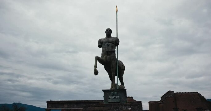 Bronze centaur sculpture in Pompeii forum, Italy