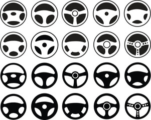Steering wheel icons Set. Car, auto vectors icons. Automobile, machine, drive symbols. Flat style signs for mobile concept and web designs. Wheels symbols illustrations on transparent background.