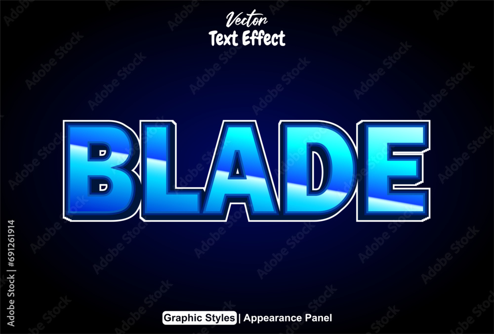 Wall mural blade text effect with blue graphic style and editable.