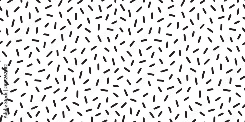 Poster Small dash pattern on white background. Hand drawn small black dash seamless pattern. Simple minimal abstract, geometric texture design seamless background. Vector illustration