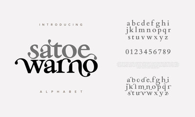 Satoewarno premium luxury elegant alphabet letters and numbers. Elegant wedding typography classic serif font decorative vintage retro. Creative vector illustration