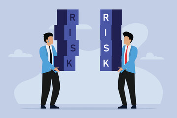 Business people with managed risk and not managed risk 2d vector illustration