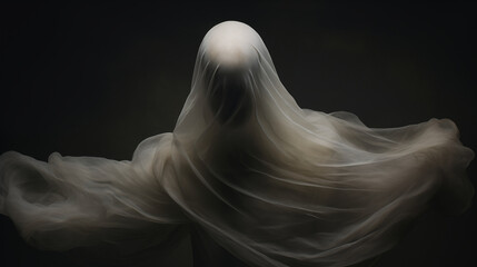 Eerie White-Cloaked Woman. Generative AI.