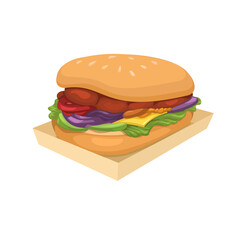 Burger On Paper Food Tray Fast Food Menu Cartoon illustration Vector
