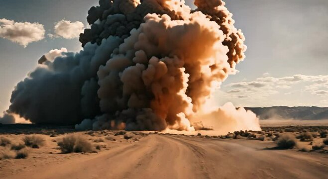 footage of explosions in the desert
