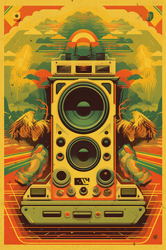Retro reggae sound sytem background illustration
