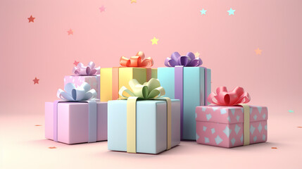 3d of birthday giftbox with copyspace on pastel background. Generative AI