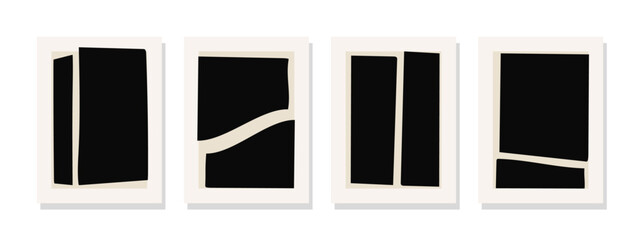 Minimalist mid century wall art with black split abstract shapes on canvas. Perfect for modern living rooms and home wall decoration.