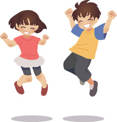 ジャンプする男の子と女の子のイラスト