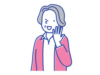 手を上げて笑いかける上品なシニア女性