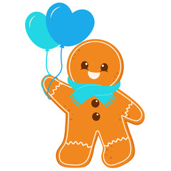 Gingerbread Man Holding Heart Balloon Illustration