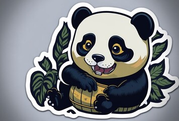 Panda illustration with bamboo, Digital drawing of a bamboo-eating panda, Whimsical panda art with...