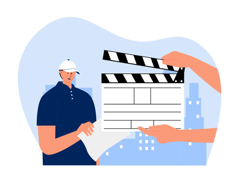 Actor is starting a scene. Film industry illustration.