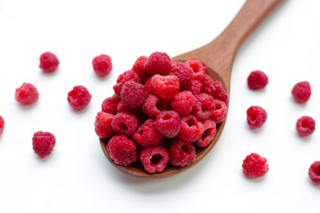 Fresh raspberry on white background.