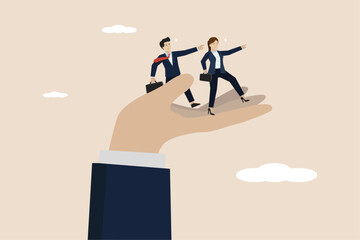 Fototapeta premium Team goal for mutual success, company success, sharing the same goals values ​​and attitudes, business people employees point to the same goal in the hands of the company.