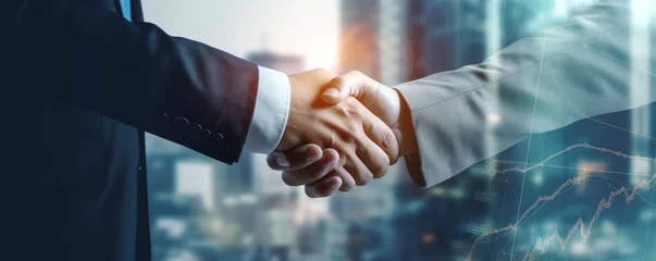 Fotobehang Businessman handshake for teamwork of business merger and acquisition,successful negotiate,hand shake,two businessman shake hand with partner to celebration partnership and business deal,Generative AI © Color Singh
