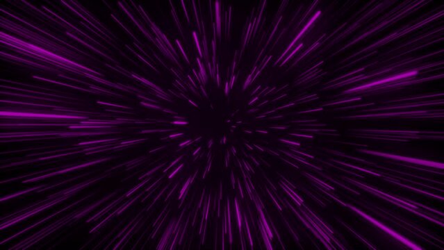 Seamless loop particle light zooming lines tunnel in space air on black background neon glow beam laser abstract 3D animation motion graphics visual effect colourful 4K pink