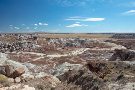 Dry canyon wash in the Petrified Forest National Park in Arizona United States