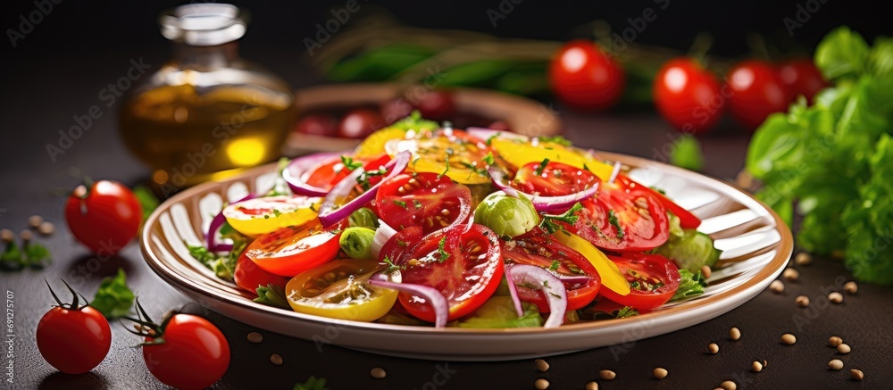 Canvas Prints vibrant spring veggie salad with tomatoes, peppers, and herb-infused olive oil. organic vegan meal o