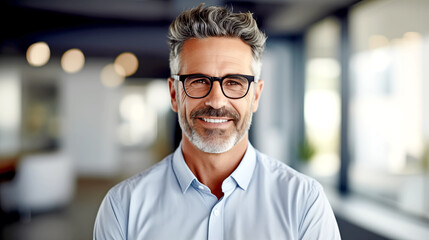 Fototapeta premium Happy Smiling Mature Businessman on Office Background 