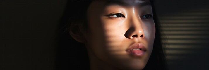 beautiful asian teen with skin on her face, generative AI - obrazy, fototapety, plakaty