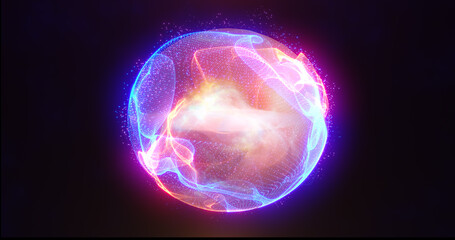 Obraz premium Abstract energy sphere with glowing bright particles energy scientific futuristic hi-tech background