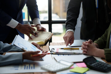 Business teams meet to discuss business, brainstorm ideas, analyze reports from growth reports,...