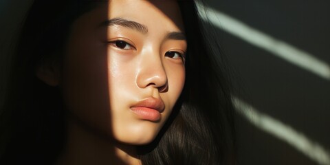 beautiful asian teen with skin on her face, generative AI - obrazy, fototapety, plakaty