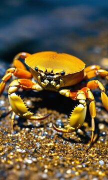 a walking crab of golden color