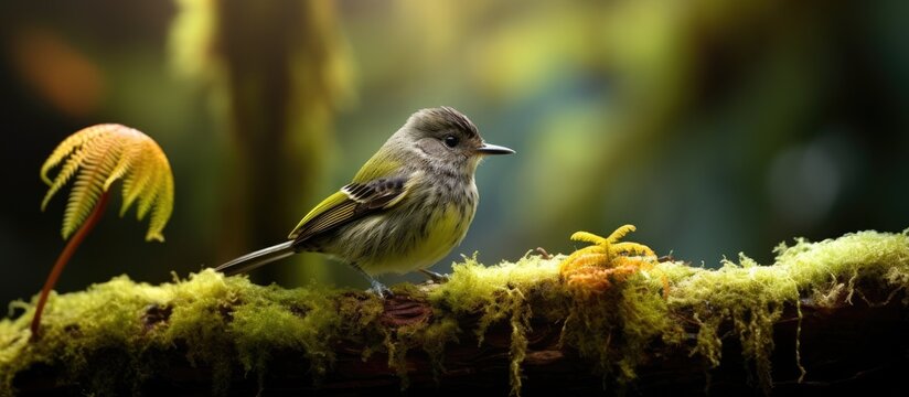 Endemic bird in New Zealand forest, known as stitchbird.