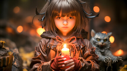 Little's witch,Little girl in a witch costume for halloween making silence gesture