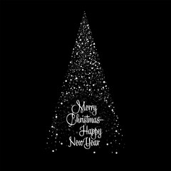 Christmas tree. vector image of a pyramid fir tree. Merry Christmas greeting inscription on a transparent background