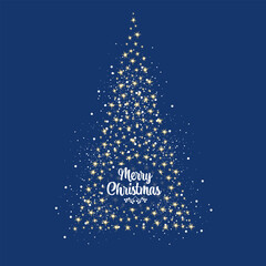 Christmas tree. vector image of a fir tree made of stars and snow. Merry Christmas greeting inscription