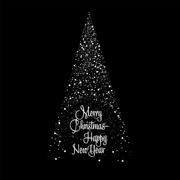 Christmas tree. vector image of a pyramid fir tree. Merry Christmas greeting inscription on a transparent background