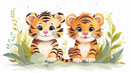 Obraz na płótnie Canvas illustration happy tigers background. Generative AI.