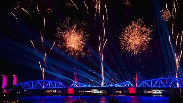4K fireworks light and sound work at Phuttha Yot Fa Bridge Bangkok