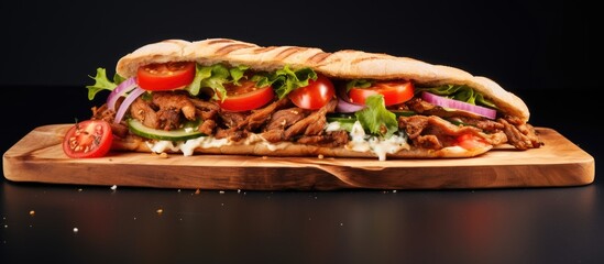 Doner Kebab, a quick meal on bread served on a board