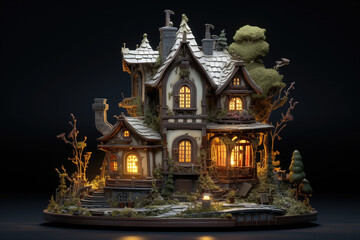 Enchanted Victorian Miniature House with Illuminated Windows and Artisan Craftsmanship