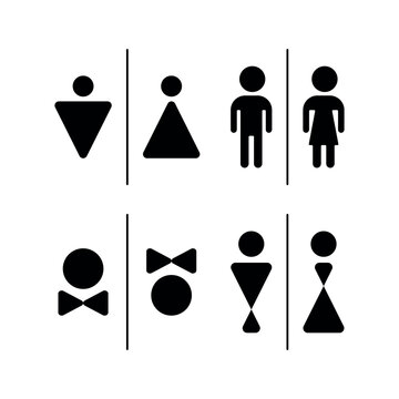 Toilet silhouette icon set, WC signs, restroom symbols editable stroke.