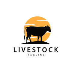 Cow Logo, Cattle Farm Vector, Silhouette Simple Minimalist Design Illustration, Symbol Template