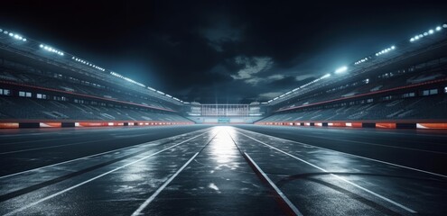 Asphalt racing track finis race sport stadium at night. Professional digital 3d illustration of racing sports. Generative AI - obrazy, fototapety, plakaty